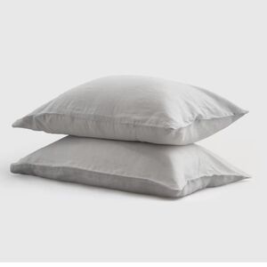 Quince European Linen King Pillowcase Set Light Grey NEW